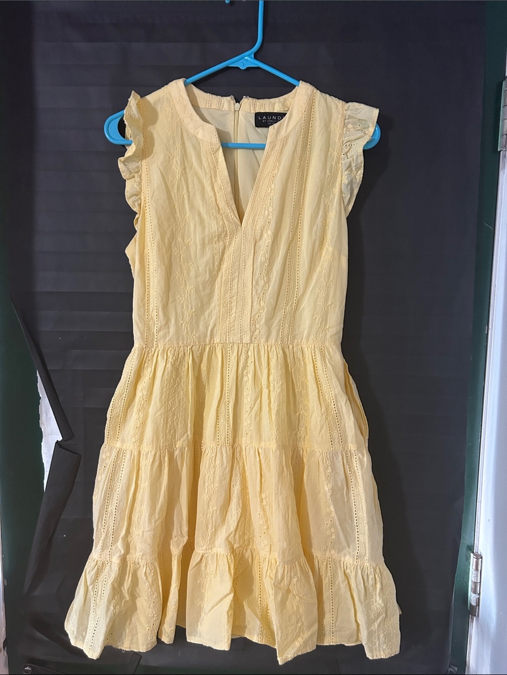 Laundry By Shelli Segal Girls Pale Yellow Eyelet Tiered Dress
